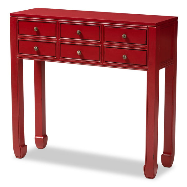 Baxton Studio Baxton Studio Antique Red Wood Console Table with Bronze Accents - 6-Drawer Elegance & Storage MIN18-Red-ST