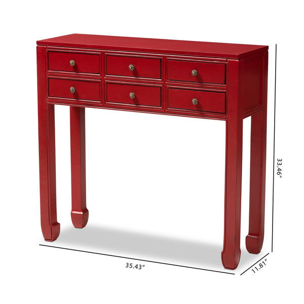 Baxton Studio Baxton Studio Antique Red Wood Console Table with Bronze Accents - 6-Drawer Elegance & Storage MIN18-Red-ST