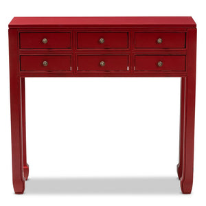 Baxton Studio Baxton Studio Antique Red Wood Console Table with Bronze Accents - 6-Drawer Elegance & Storage MIN18-Red-ST