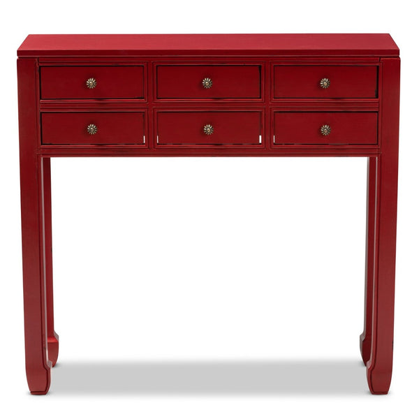 Baxton Studio Baxton Studio Antique Red Wood Console Table with Bronze Accents - 6-Drawer Elegance & Storage MIN18-Red-ST