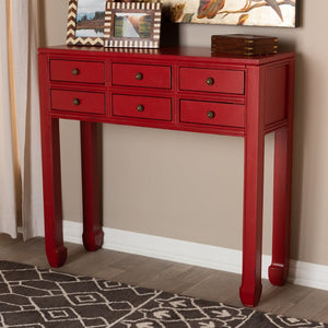 Baxton Studio Baxton Studio Antique Red Wood Console Table with Bronze Accents - 6-Drawer Elegance & Storage MIN18-Red-ST