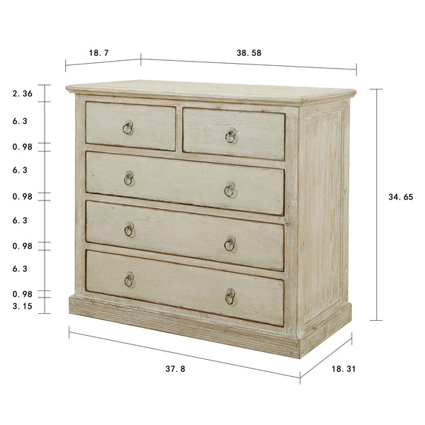 Lilys Amalfi Two Tones Dresser Five Drawres Antique Off White 38X19X35 81920010