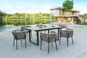 VIG Furniture Renava Suntide - Outdoor Grey Fabric + Grey Acacia + Beige Rattan Dining Set VGAT-RADS-238