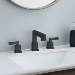 English Elm Matte Black Widespread Bathroom Faucet - Elegant Waterfall Design, 2-Handle, Durable & Modern Style T3177P277508