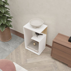 English Elm Vega Modern Side Table With Open Shelving, Stylish White And Light Oak Finish For Small Spaces B128P287507-GIGA