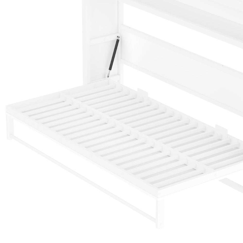 English Elm Twin Size Murphy Bed With Shelves - Space-Saving Metal Wall Bed Design For Stylish Small Rooms W1580S00275-GIGA