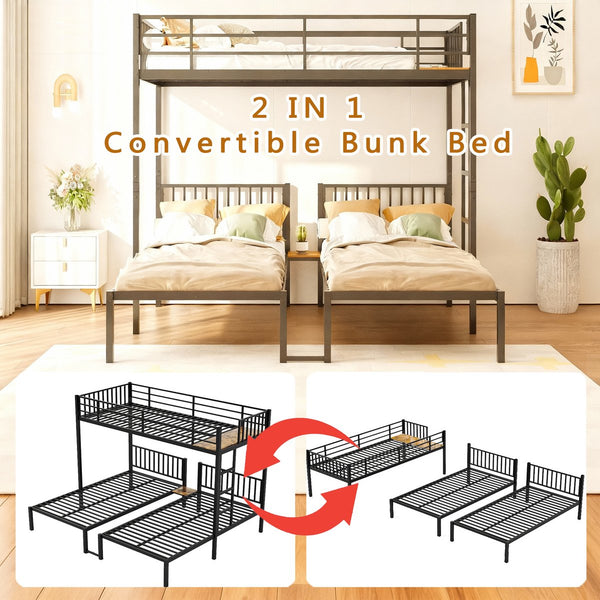 English Elm Triple Triple Bunk Bed for Kids - Metal 3-Twin Convertible Set, Detachable, Durable, Space-Saving Design W3752S00001