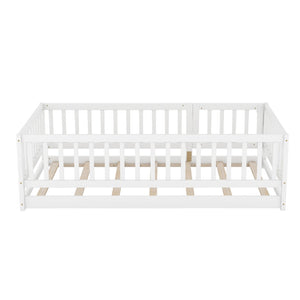 English Elm Twin Montessori Pine Floor Bed with Perimeter Fence Door and Slatted Base for Kids W1820P399071