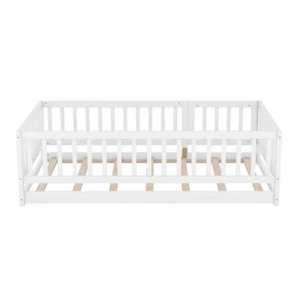 English Elm Twin Montessori Pine Floor Bed with Perimeter Fence Door and Slatted Base for Kids W1820P399071