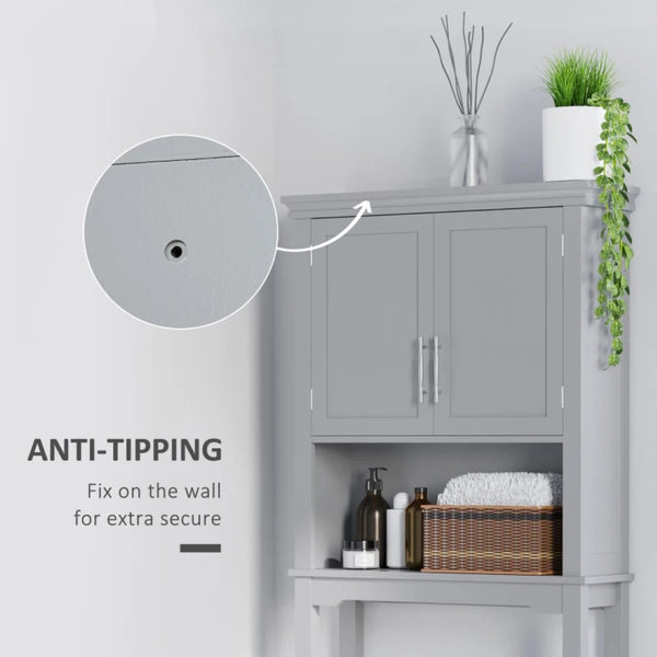 English Elm Home Over Toilet Cabinet with Shaker Doors Open Shelf Grey Bathroom Organizer T3971P466611