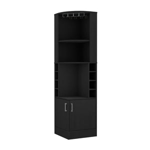 English Elm Corner Bar Cabinet with Ten Built-In Wine Slots, Cup Rack & Spacious Top Shelf for Entertaining Black 46.46 L x 22.44 W x 4.33 H B097S00186
