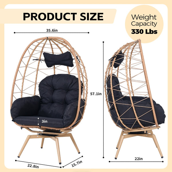 English Elm Oversized Swivel Rattan Egg Chair Hand Woven Wicker Patio Lounge with Plush Cushion T5880P501003