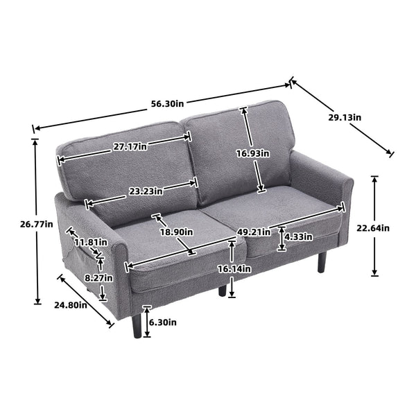 English Elm Loveseat Mid Century Modern Two-Seater Sofa with USB Type-C Charging, Removable Zipper Covers, Durable Wood Legs Gray W395P238824