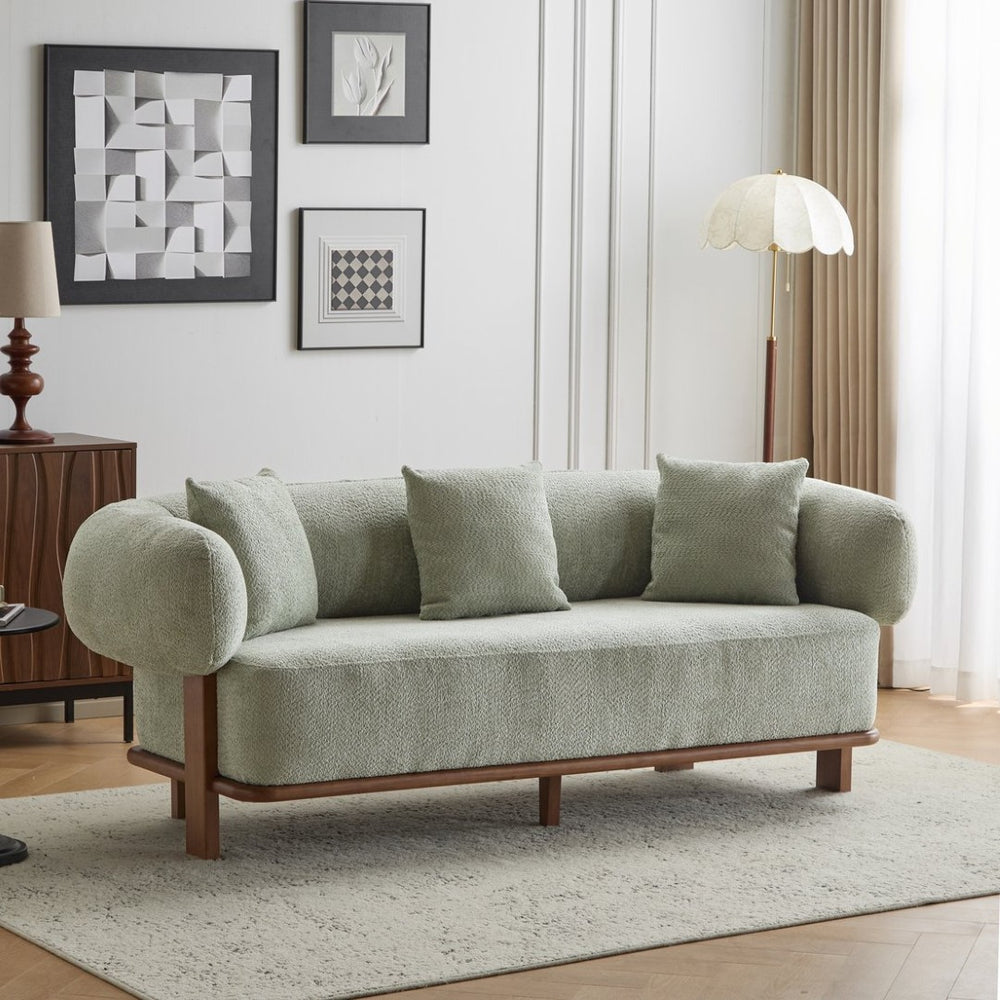 English Elm Round Arm Curved Sofa Plush Upholstered Mid-century Living Room Lounge Seating Light Green N771P270523L