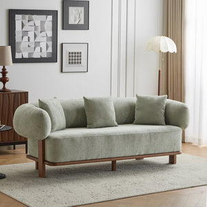 English Elm Round Arm Curved Sofa Plush Upholstered Mid-century Living Room Lounge Seating Light Green N771P270523L