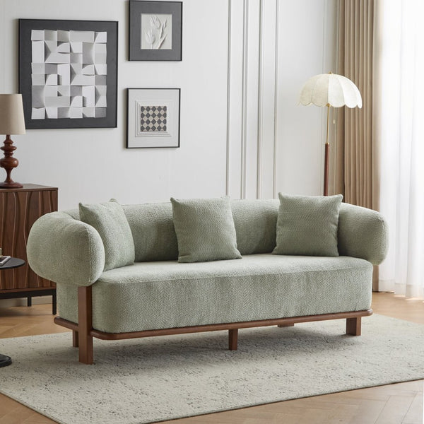 English Elm Round Arm Curved Sofa Plush Upholstered Mid-century Living Room Lounge Seating Light Green N771P270523L