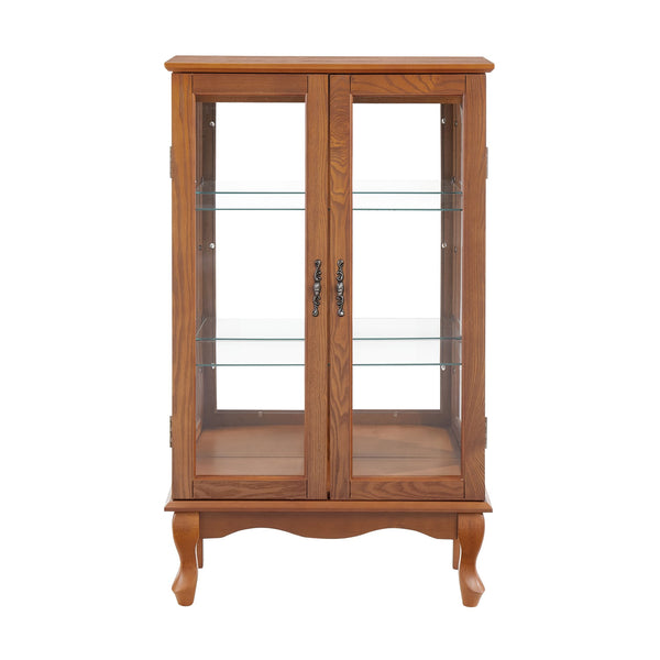 English Elm 2 Doors Curio Cabinet With Adjustable Shelves, Mirrored Back & Integrated Lighting - Elegant Oak Display W2275P177197