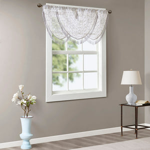 Madison Park Irina Transitional Diamond Sheer Embroidered Waterfall Valance MP41-4945 White/Grey