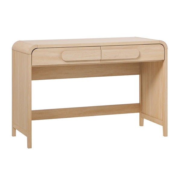 Chantelle Modern Curved Writing Desk with Statement Wood Drawer Pulls Coastal Oak WECHA42OS2CO0 Walker Edison