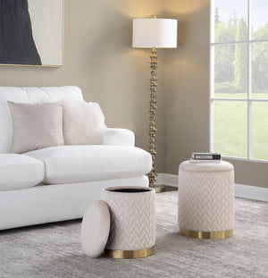 English Elm Ottoman Set Nesting Storage Cubes Upholstered in Rich Fabric for Modern Living Spaces B202P471500