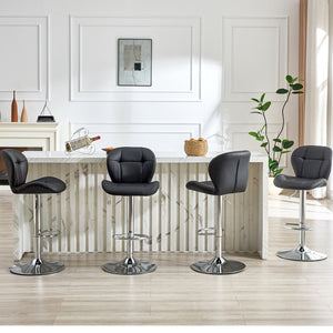 English Elm Set of 2 Adjustable Tufted Pu Barstools with Chrome Base for Kitchen or Pub W3875P382613