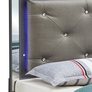 English Elm Verona Full Bed In Metallic Black – Elegant Jewel-Tufted Faux Leather With Led Lighting & Style B078S00544-GIGA