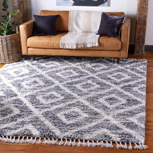 Unique Loom Hygge Shag Diamond Machine Made Geometric Rug Gray, Beige/Ivory 8' 0" x 8' 0"