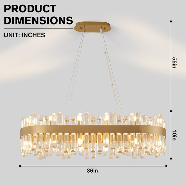 English Elm 36-Inch Modern Luxury Gold Crystal Chandelier with 24 Lights, Adjustable Height, Brass Frame, Elegant Centerpiece W2869P218651