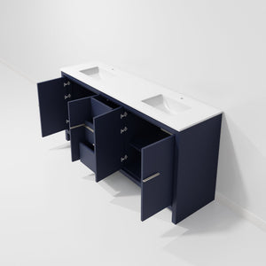English Elm Navy Blue Double Bath Vanity 72" W With Cultured Marble Top, Soft-Close Drawers & Ample Storage B2731P259498