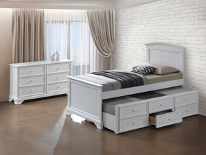 English Elm Transitional Twin Daybed With Trundle & 3 Storage Drawers – Elegant White Finish For Versatile Spaces B2741S00475-GIGA
