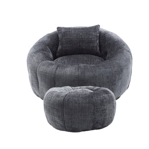 English Elm UNITED Cloud-Luxe Chenille Memory Foam Bean Bag Chair with Ottoman and Pillow for Ultimate Comfort Gray W1568P361697