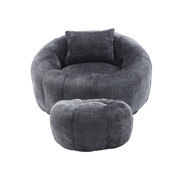 English Elm UNITED Cloud-Luxe Chenille Memory Foam Bean Bag Chair with Ottoman and Pillow for Ultimate Comfort Gray W1568P361697