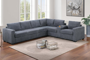 English Elm Modern Corduroy L-shaped Sectional with Usb Charging Console Cup Holders Living Room Dark Gray B011S02209