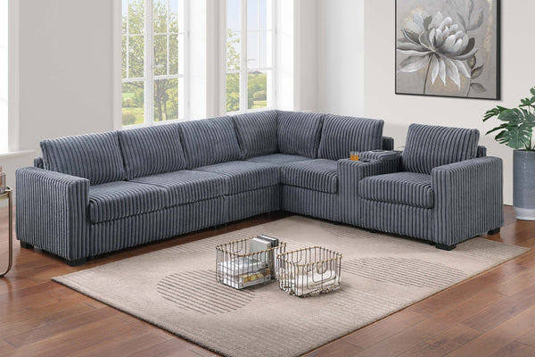 English Elm Modern Corduroy L-shaped Sectional with Usb Charging Console Cup Holders Living Room Dark Gray B011S02209