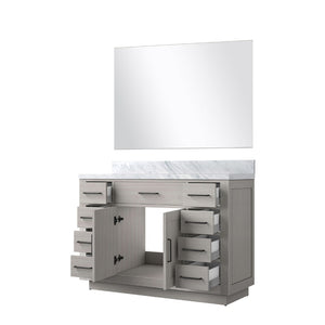 English Elm White Oak Single Bath Vanity Set With Carrara Marble Top & Modern 43" Frameless Mirror, Elegant Design B2731S01404-GIGA