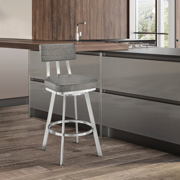 English Elm Verin Swivel Barstool Upholstered Faux Leather Seat Pedestal Base Kitchen Island B2736P354294
