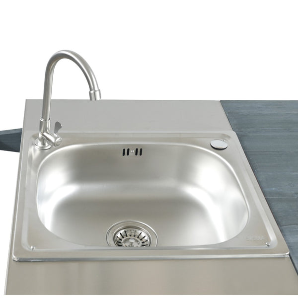 English Elm K&k Solid Fir Outdoor Kitchen Island with Sink Stainless Steel Top and Grill Cutout Grey+Blue N707S000022G