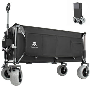 English Elm 52-inch Heavy Duty Folding Utility Wagon 560lb Capacity All Terrain Collapsible Cart Black+ Gray W2932P417661