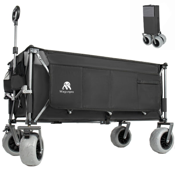English Elm 52-inch Heavy Duty Folding Utility Wagon 560lb Capacity All Terrain Collapsible Cart Black+ Gray W2932P417661