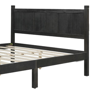 English Elm Queen Platform Bed Shaker Farmhouse Style with Vertical Slat Headboard and Wood Grain Finish Black N733P422480E