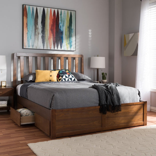 Baxton Studio Baxton Studio Raurey Queen Size Storage Platform Bed in Warm Walnut - Modern Design & Smart Storage Solutions MG5110-Walnut-Queen