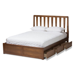 Baxton Studio Baxton Studio Raurey Queen Size Storage Platform Bed in Warm Walnut - Modern Design & Smart Storage Solutions MG5110-Walnut-Queen
