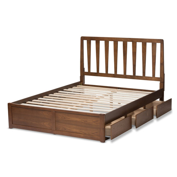 Baxton Studio Baxton Studio Raurey Queen Size Storage Platform Bed in Warm Walnut - Modern Design & Smart Storage Solutions MG5110-Walnut-Queen