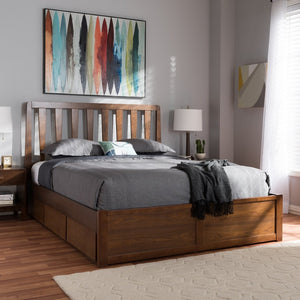 Baxton Studio Baxton Studio Raurey Queen Size Storage Platform Bed in Warm Walnut - Modern Design & Smart Storage Solutions MG5110-Walnut-Queen