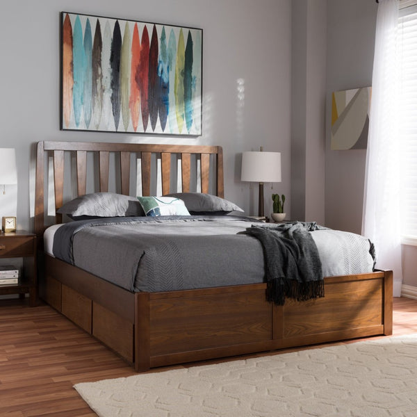 Baxton Studio Baxton Studio Raurey Queen Size Storage Platform Bed in Warm Walnut - Modern Design & Smart Storage Solutions MG5110-Walnut-Queen