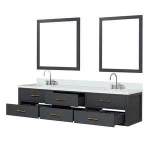 English Elm Black Double Bath Vanity 80 in W x 22 in D with White Quartz Top, Chrome Faucets & Dual 36" Mirrors B2731S01841
