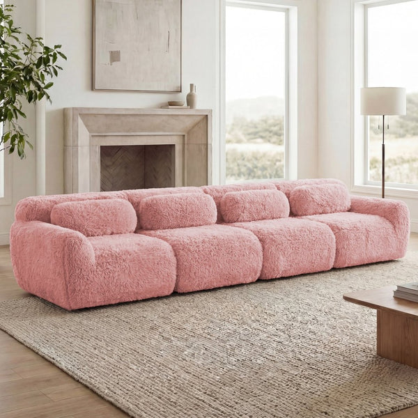 English Elm 149'' Plush Modular Cloud Sofa Boneless Ergonomic Design for Home Theater Lounge Pink W714S01562
