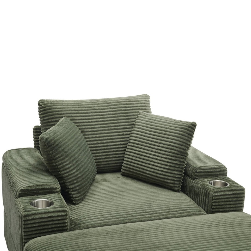 English Elm Corduroy Chaise Lounge Sofa With Movable Ottoman, Cupholders, Storage & Detachable Cushions W2120S00005-GIGA