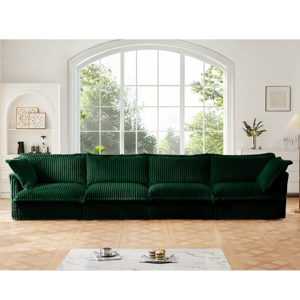 English Elm Slipcovered 4-Seater Sofa In Soft Green Corduroy - Extra Deep, Modular, And Comfy For Living Rooms! W3041S00084-GIGA
