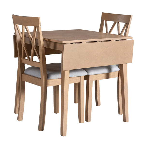 English Elm 3 Piece Kitchen Dining Set with Space-Saving Drop Leaf Table and Upholstered Ergonomic Chairs for Small Spaces Natural N752S000617A